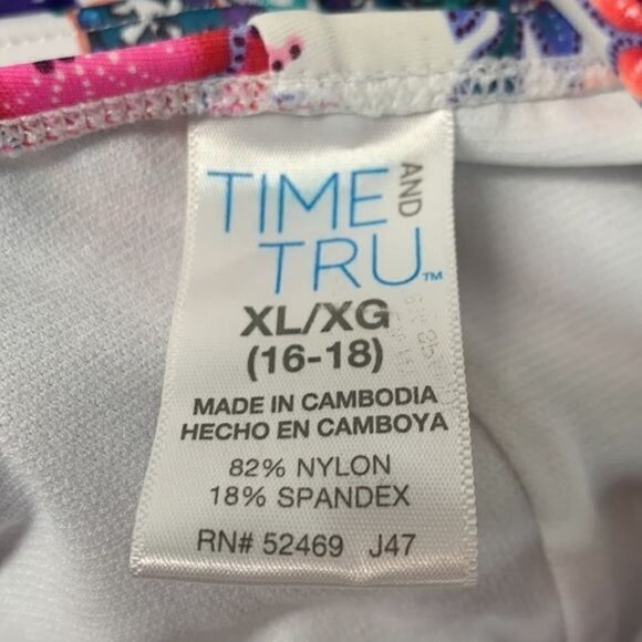 Time And Tru Deep V-Neck One Piece Floral Swimsuit - White/Pink, Size XL 16-18 - Picture 3 of 5